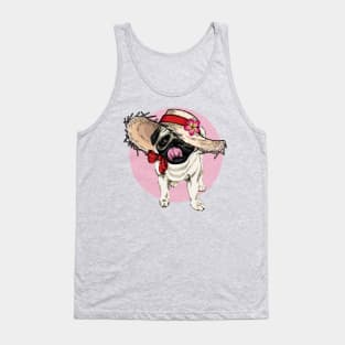 Flower Hat Dog Pug Tank Top